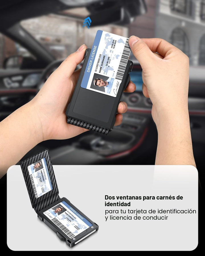 Cartera para hombres RFID con 2 ventanas de identificación y clip p...
