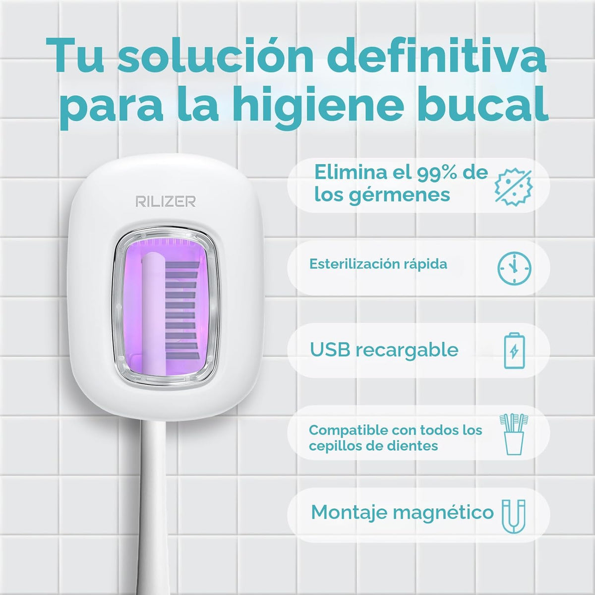 RILIZER Cubierta desinfectante para cepillos de dientes UV, tapa de...