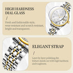 Reloj de Mujer Elegante Analógico a Cuarzo con Carga de Fecha, Números Arábigos Grandes, Impermeable, Dos Tonos, Acero Inoxidable, Pequeño, Reloj de Muñeca