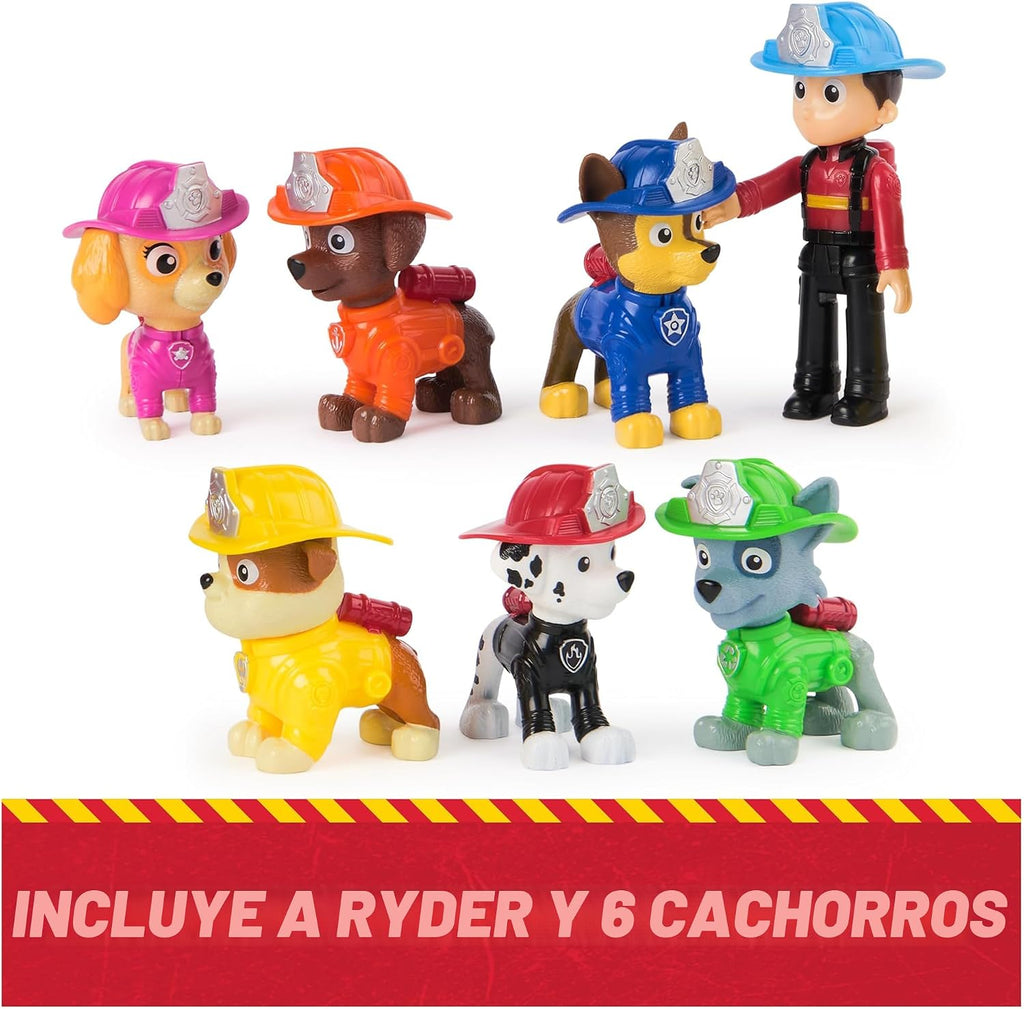 Paquete de figuras de acción coleccionables del equipo de rescate contra incendios de Paw Patrol con 7 figuras, incluyendo Ryder y 6 cachorros, juguetes para niños y niñas a partir de 3 años