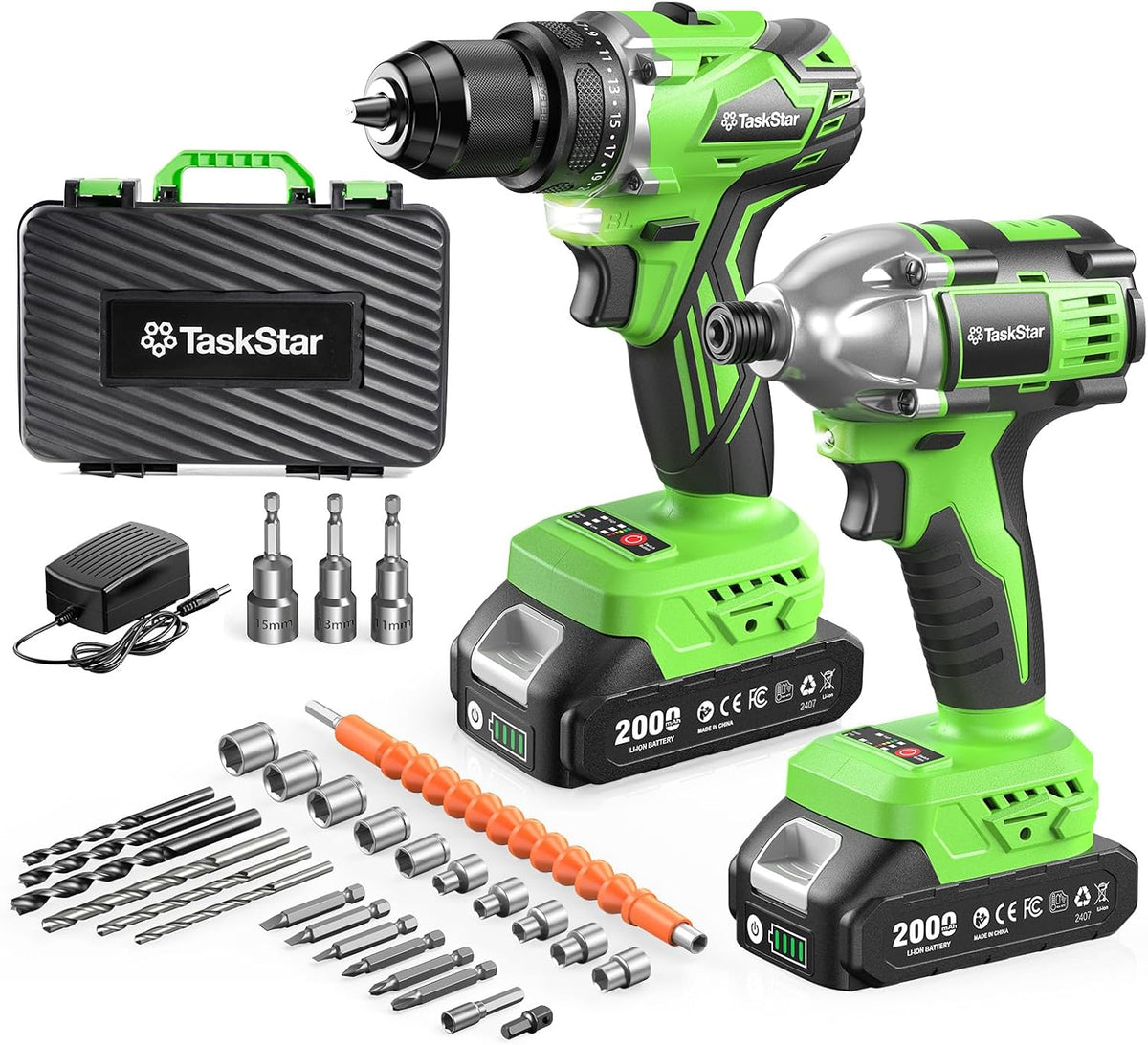 Taskstar Kit combinado de taladro inalámbrico y destornillador de impacto