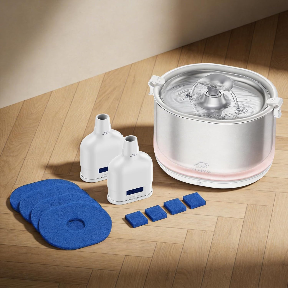 Filtros de fuente de agua para gatos, paquete de 2 filtros de repuesto para fuente de agua de acero inoxidable, filtro de cinco etapas para fuente de agua de acero inoxidable, juego de filtros