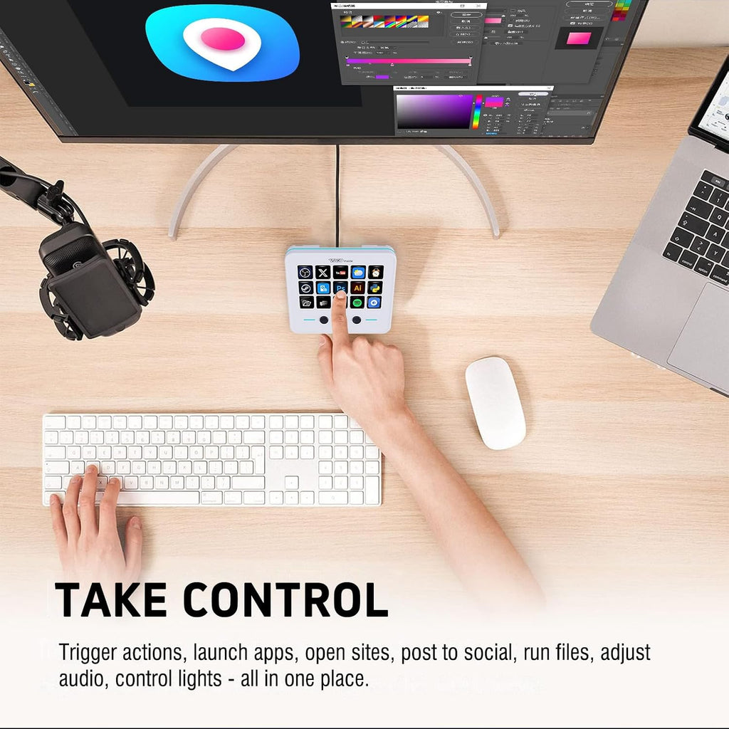 Teclado de teclas macro, controlador de transmisión de mazo de juego, teclado de accesos directos de transmisión de juego, 18 teclas programables, panel visual personalizable de IA USB