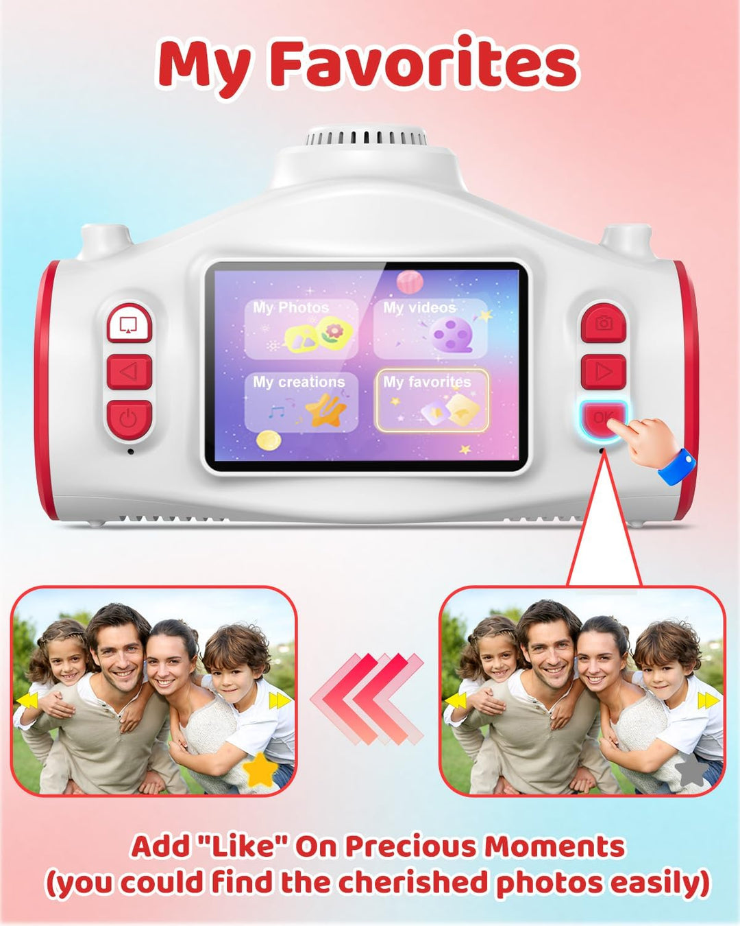 Cámara para niños con proyector, videocámara de video digital 1080P...