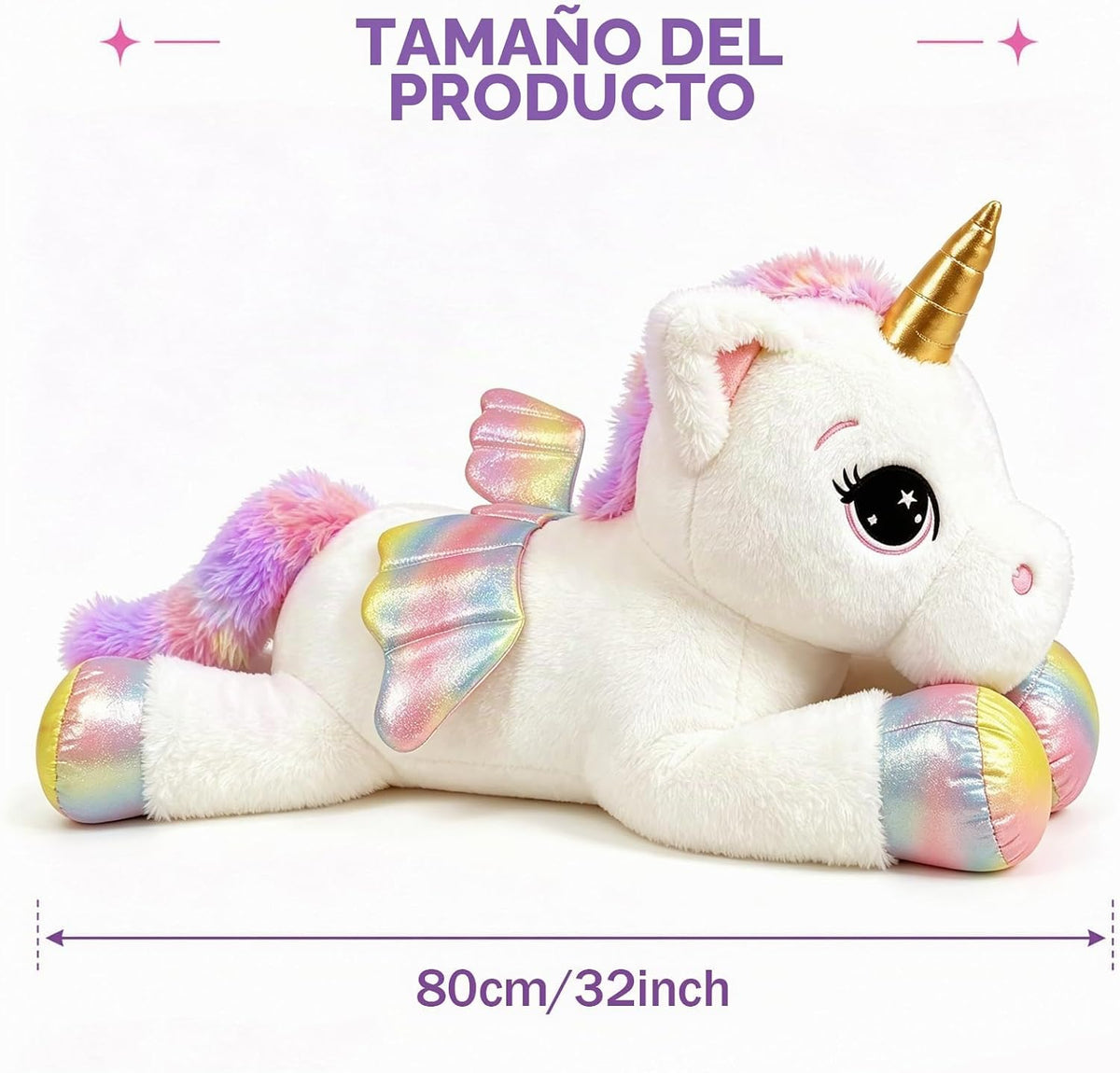 Almohada de peluche de unicornio de 32 pulgadas, suave juguete de peluche grande de unicornio con alas de arcoíris, bonita almohada para abrazar para niños, niñas y adultos, almohada de felpa