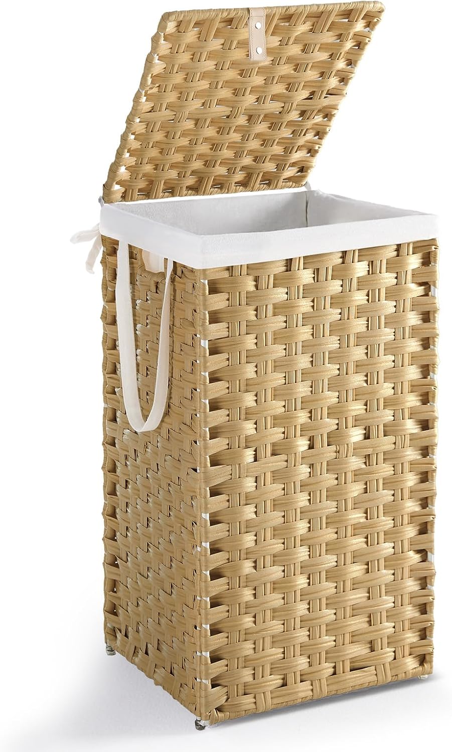DUMOS Cesta de lavandería con tapa, cestas de mimbre de 65L, color amarillo