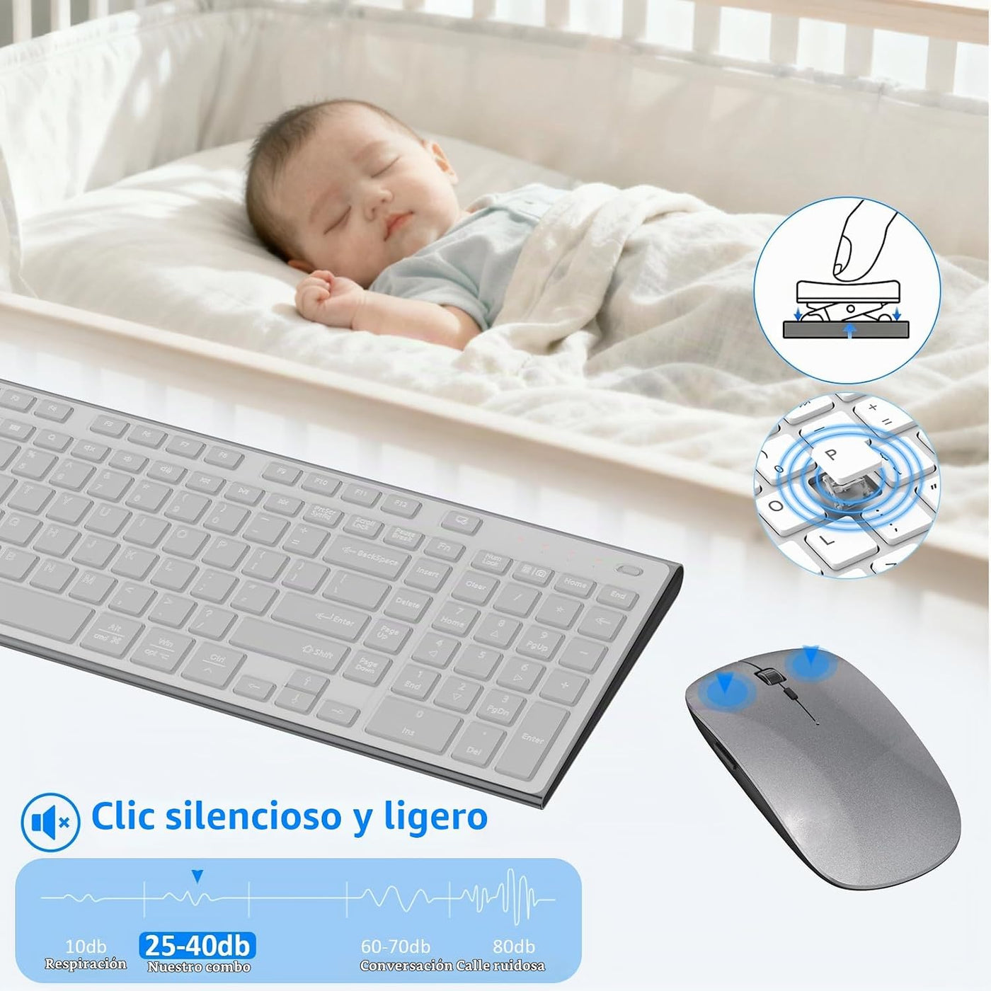 GALENMORO - Teclado y mouse inalámbricos, silencioso y silencioso c...