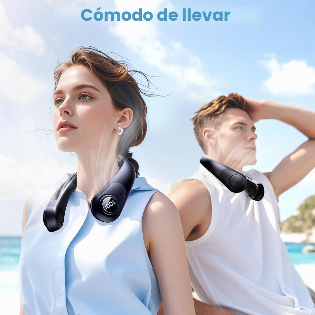 Ventilador de cuello portátil que sopla aire frío, pantalla LED, ve...