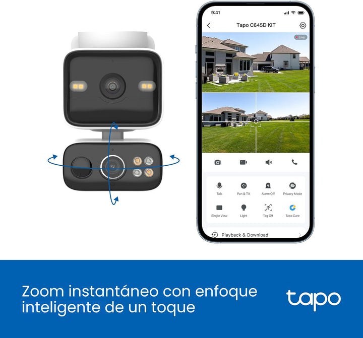 Tapo Cámara de seguridad de doble lente 2K panorámica\/inclinación...