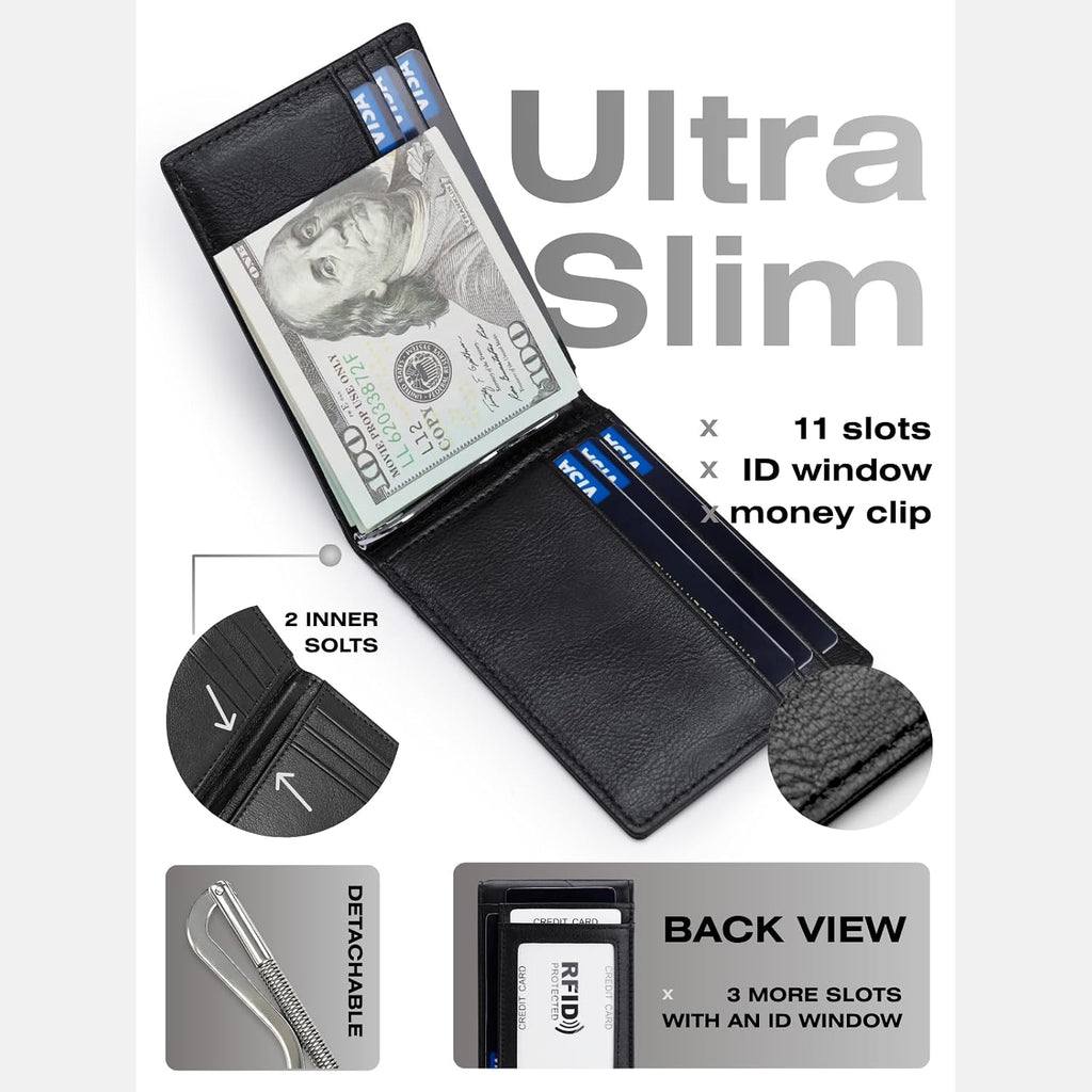 Billetera para hombre, delgada, con bloqueo RFID, de cuero
