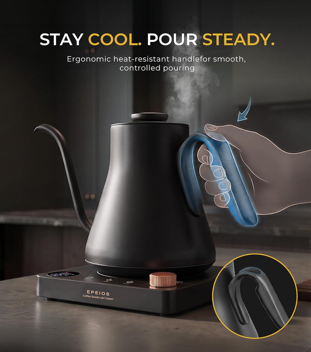 Epeios Hervidor de gooseneck eléctrico con control de temperatura, 1200W, 0.9L, Rosa Nogal