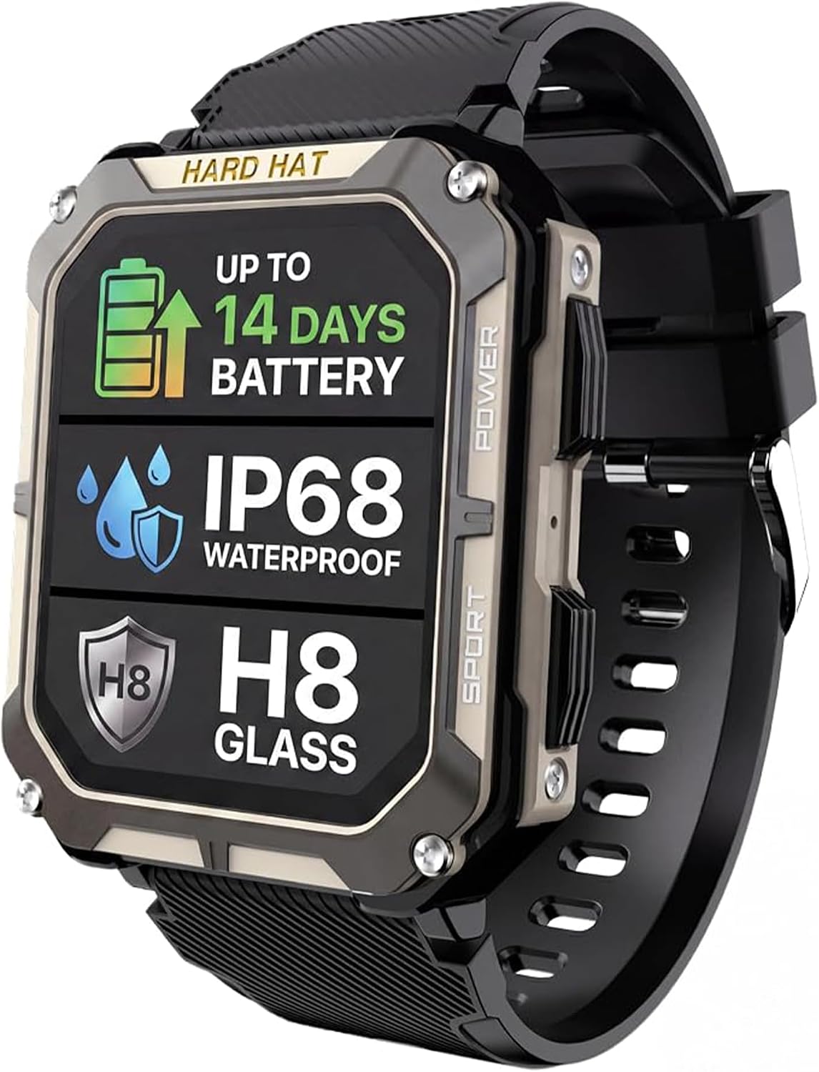 Reloj inteligente resistente para hombre, reloj inteligente original, reloj inteligente impermeable para hombres de trabajo de construcción, con rastreadores de fitness, monitor de frecuencia cardíaca, IP68, podómetro, modos de entrenamiento y más