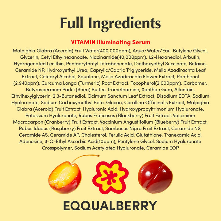 EQQUALBERRY - Suero iluminador de vitamina doble, niacinamida al 4%...
