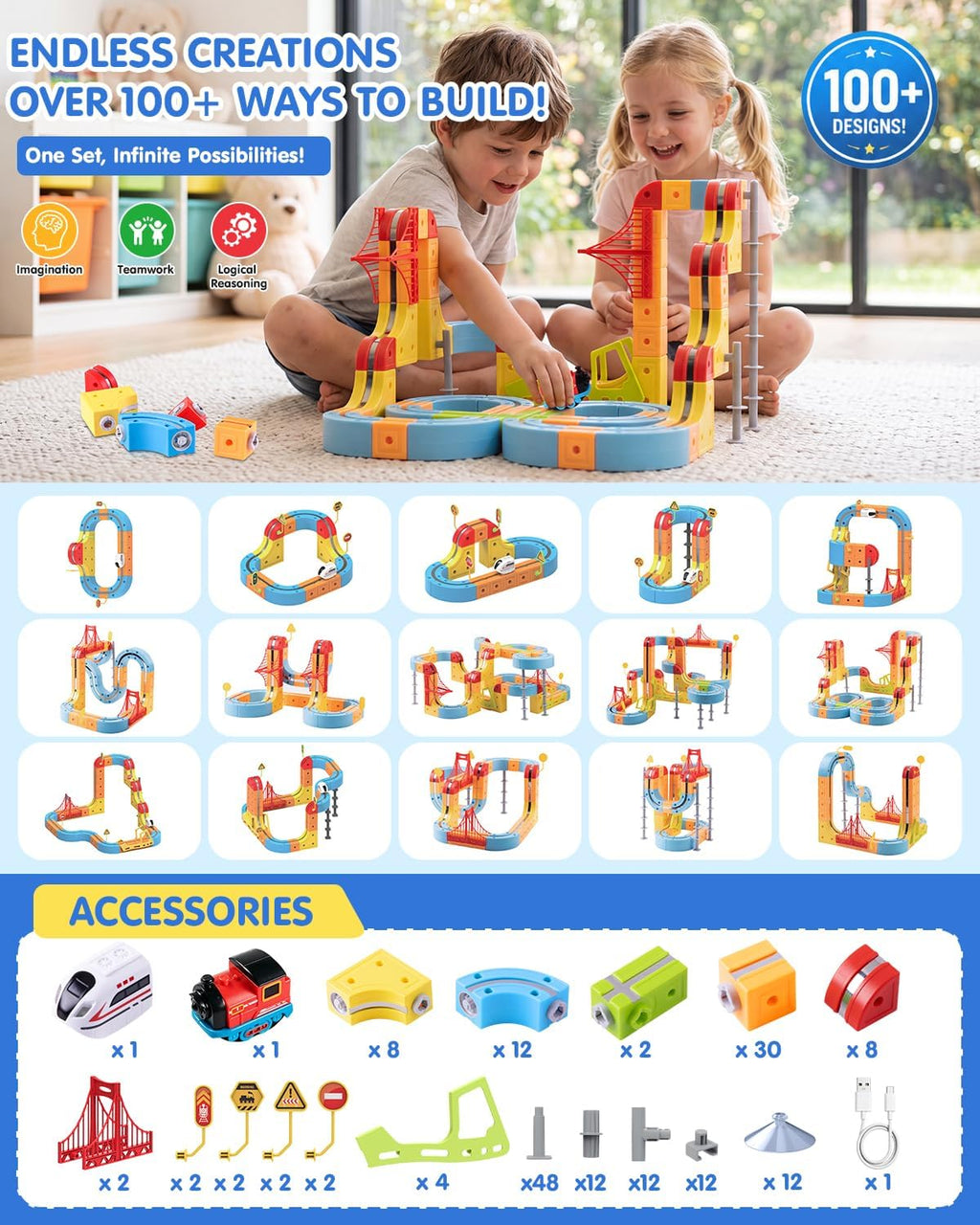 Juego de tren eléctrico magnético: autoensamblaje para niños