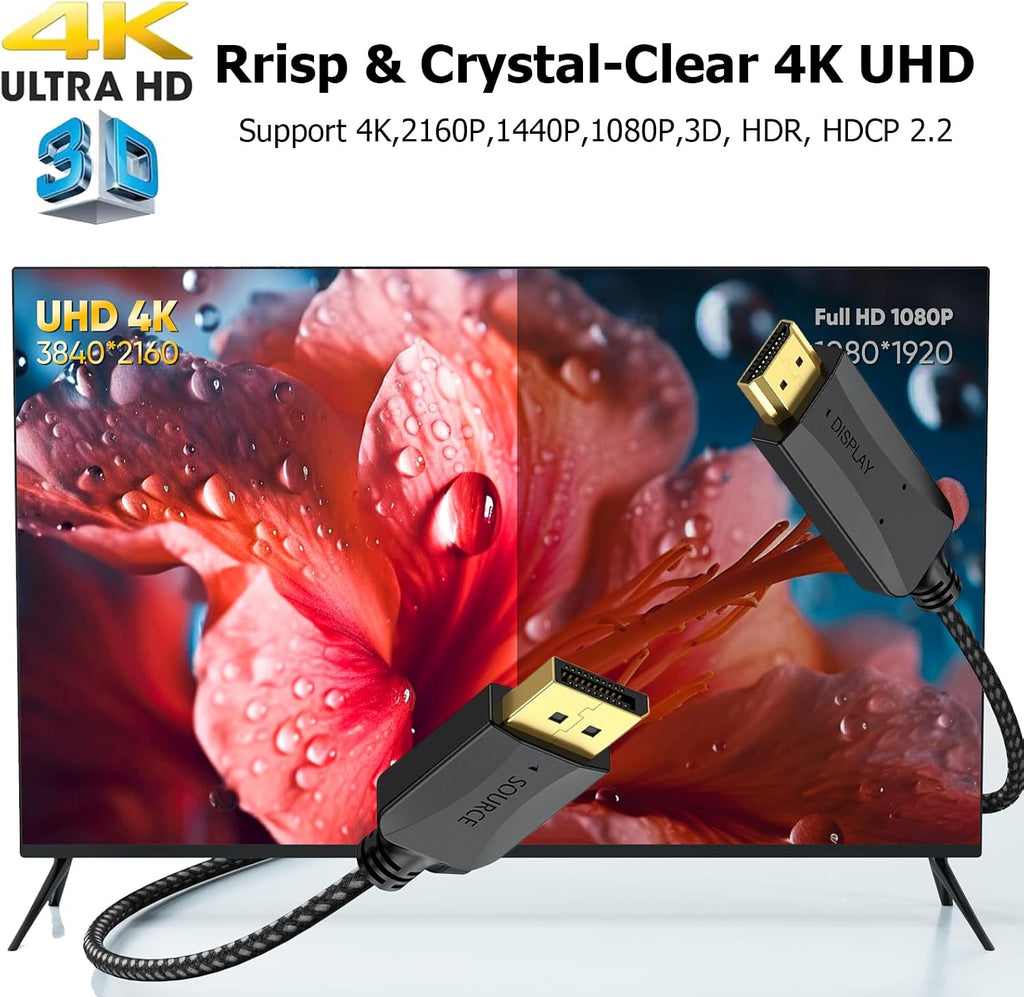 Cable DisplayPort HDMI, paquete de 10 unidades, 6 pies, 4K macho macho