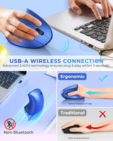 Lekvey Ratón ergonómico, ratón inalámbrico vertical recargable 2.4G...