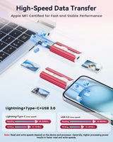 Unidad Flash Certificada MFi de 256GB para iPhone Thumb Drive, USB...