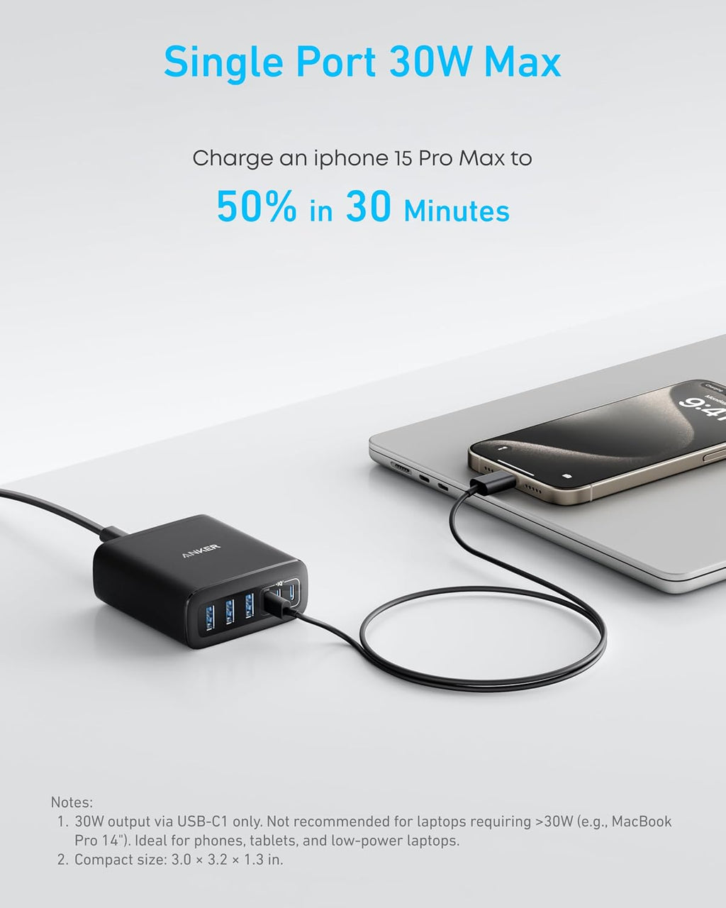 Anker Cargador de escritorio, cargador USB C de carga rápida con 112 W