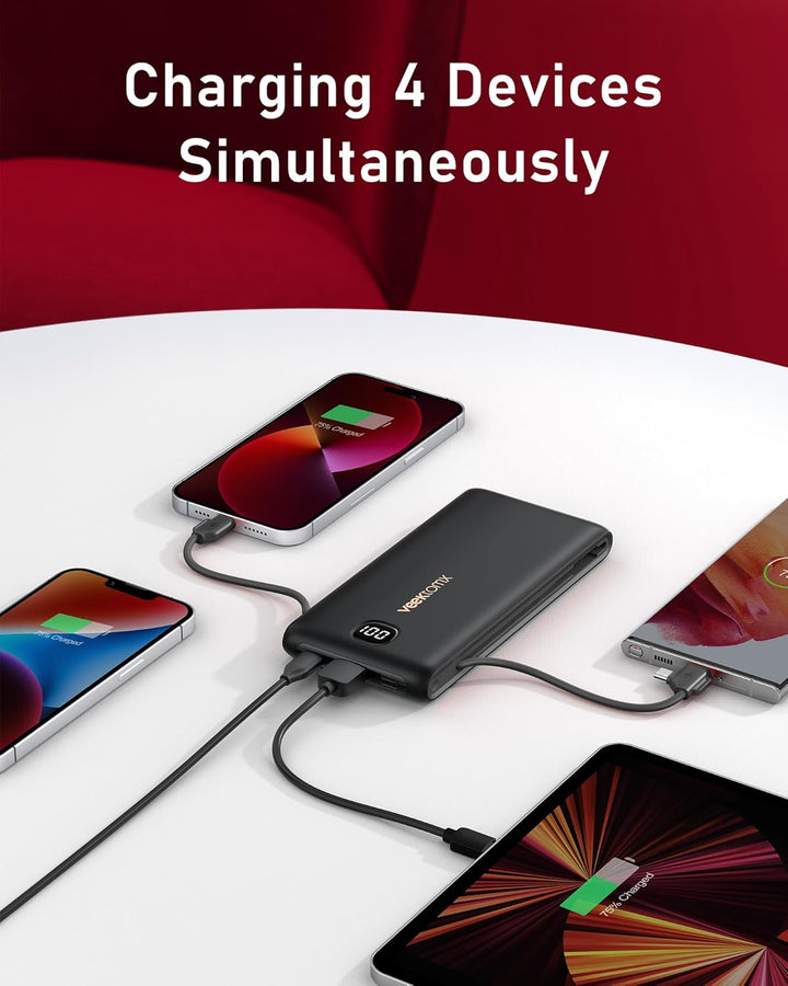 VEEKTOMX - Cargador portátil con cables incorporados de 10000 mAh,...