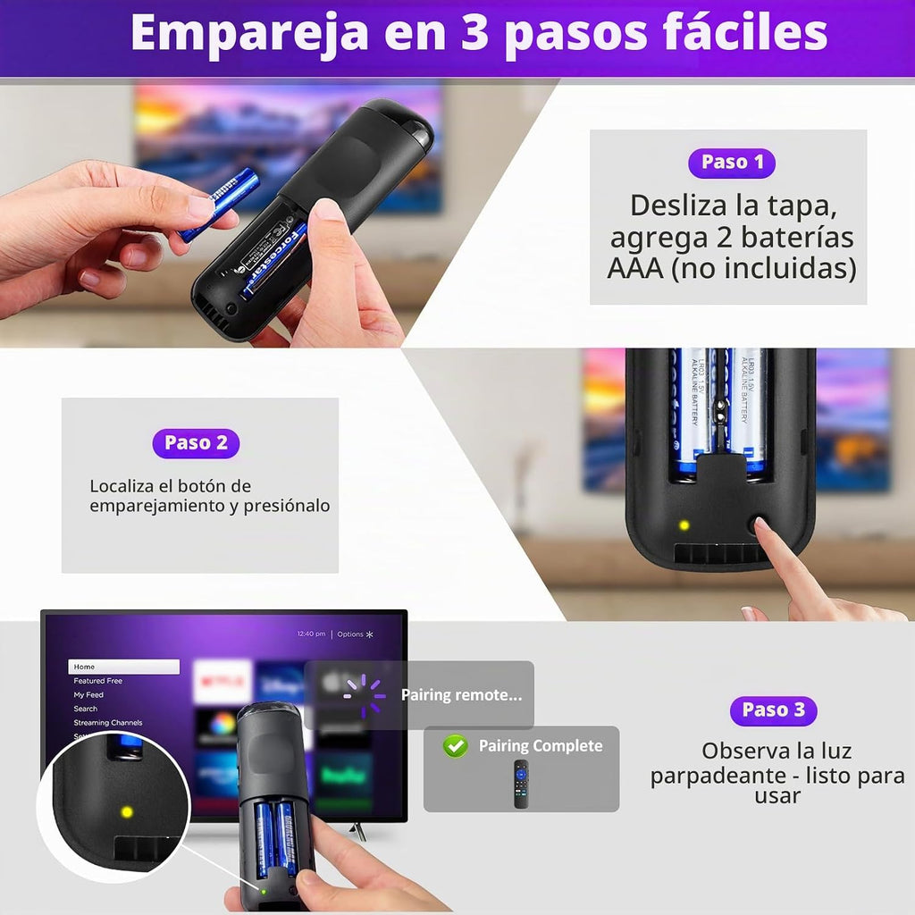 Repuesto para el control remoto por voz Roku: configuración rápida, 4
