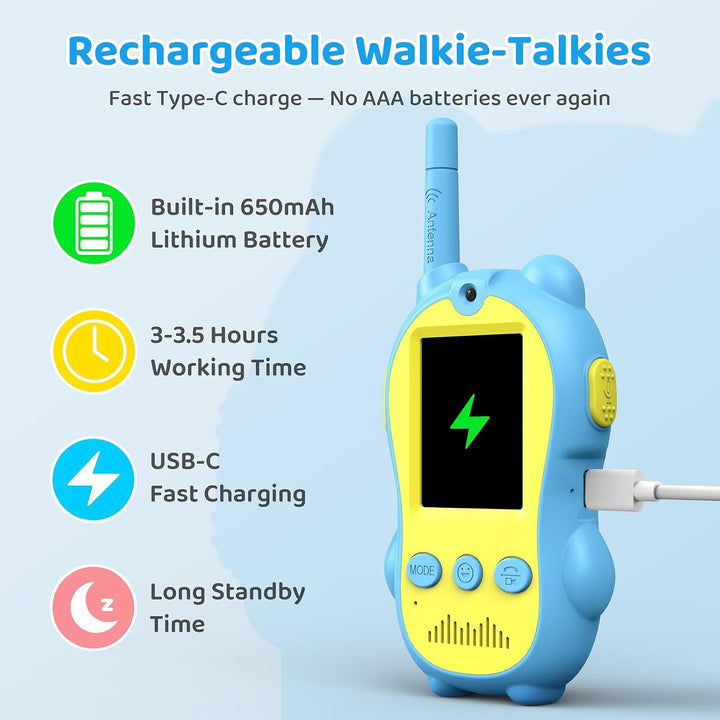 Walkie Talkies de video para niños, paquete de 2 radios recargables...