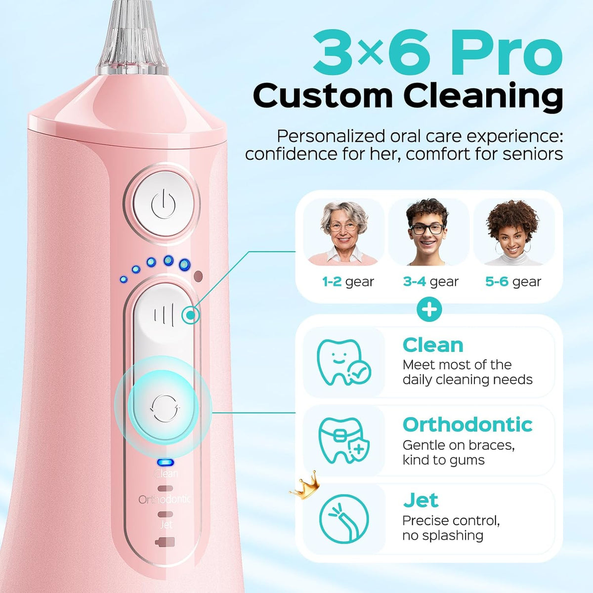 COSLUS Flosser de agua portátil C51 aceptado por la ADA: 3 modos y...