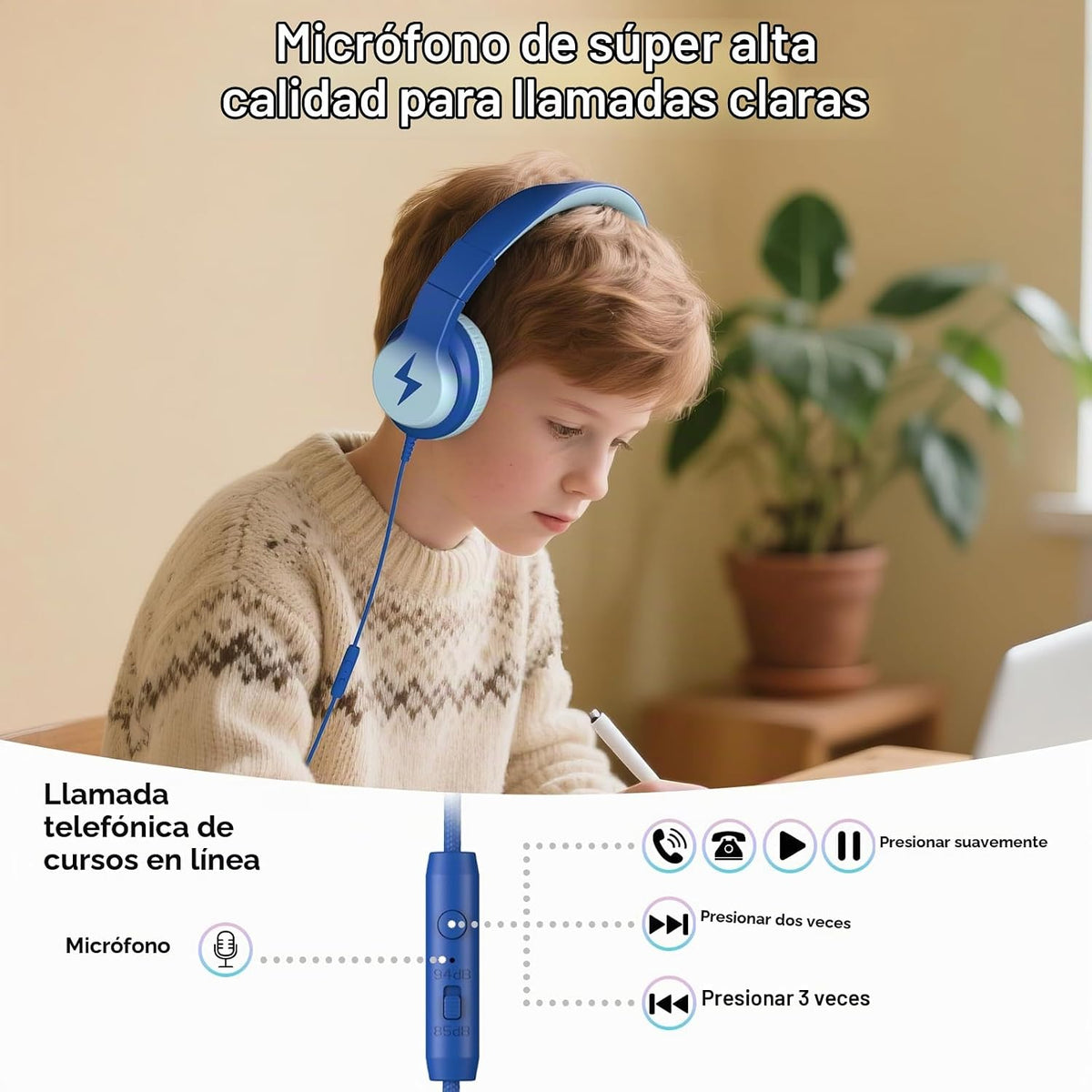 Candy Bila Auriculares con Cable para Niños, Diaódulos para Escuela, Circunaurales para Niños y Niñas