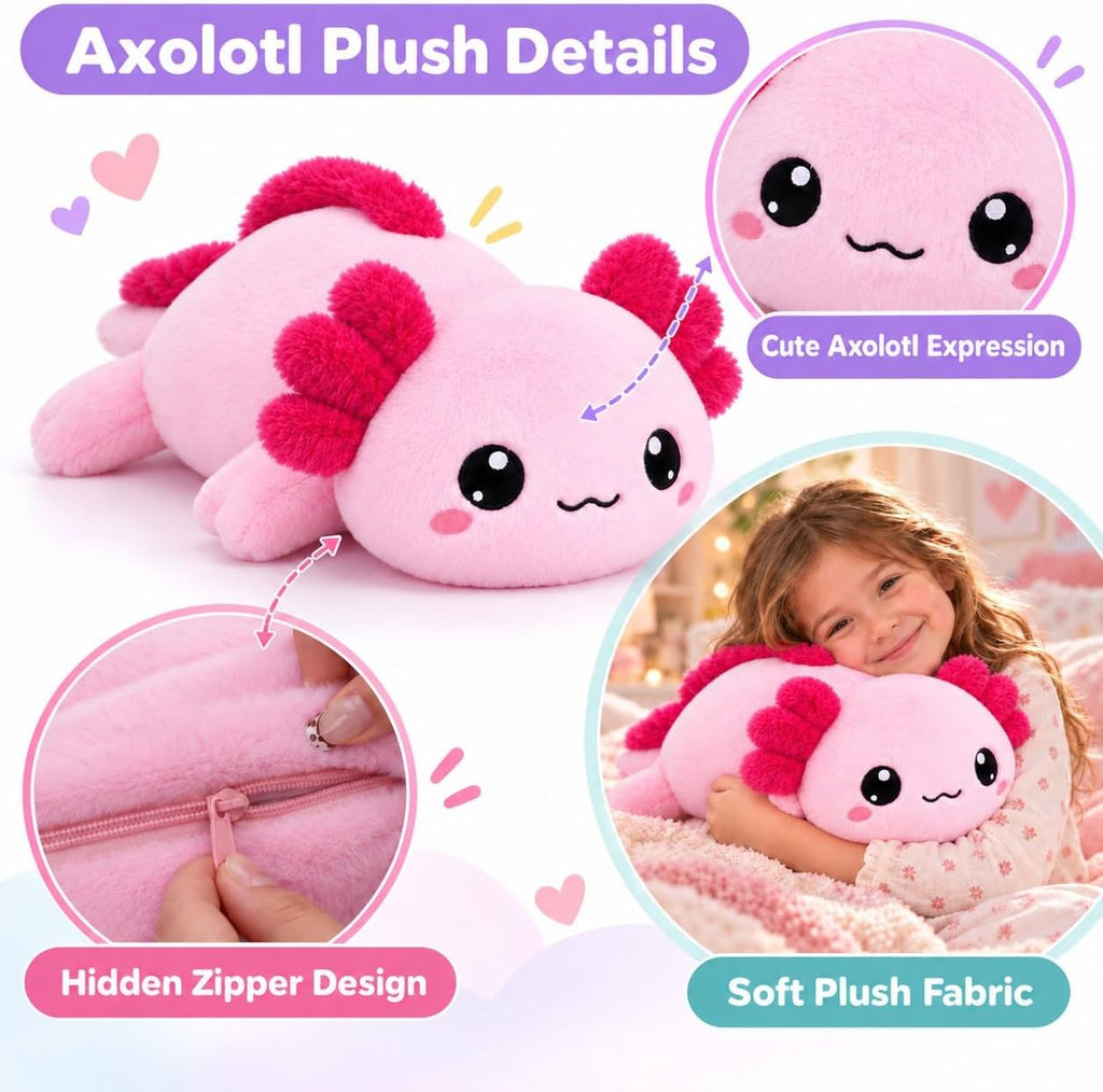 Axolotl - Animal de peluche con bebés, lindo peluche de axolote de mamá con 4 mini axolotes de bebé, conjunto familiar de anfibios suave, regalo de peluche Kawaii para niños, niñas, niños y