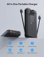 Banco de Energía aonidi de 12000mAh Ultra-Portátil con Cables Integ...