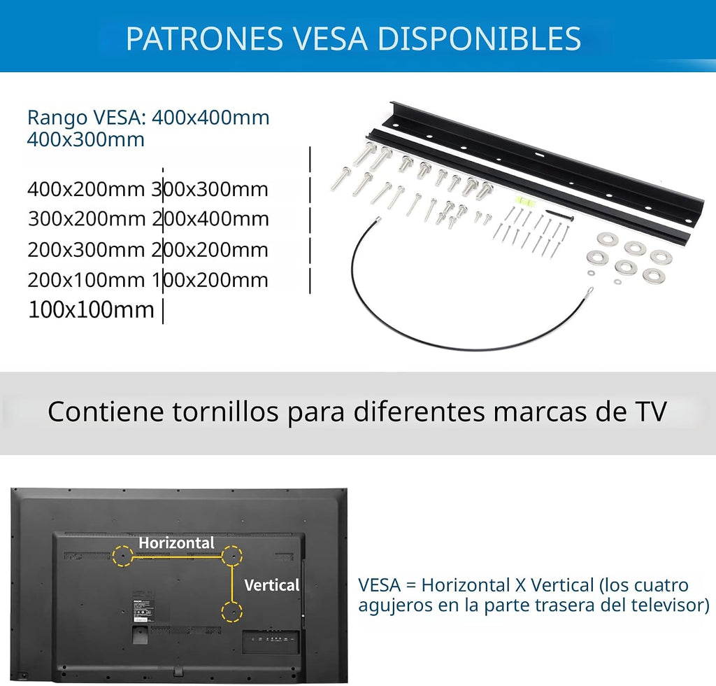 Soporte de pared para TV sin tacos para pantallas de 13 a 55 pulgadas, sin necesidad de tacos, con nivel de burbuja mejorado, VESA máx. 400 x 400 mm, hasta 45,36 kg, ajuste universal para