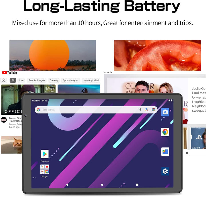 Tablet de 10 pulgadas, 32 GB de almacenamiento, pantalla HD IPS, Qu...