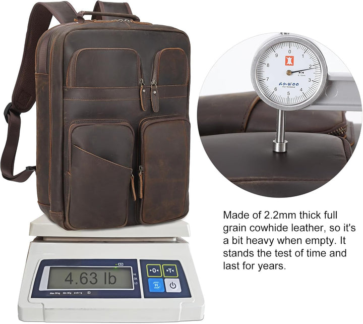TIDING Mochila para portátil de cuero de grano completo de 17.3 pul...