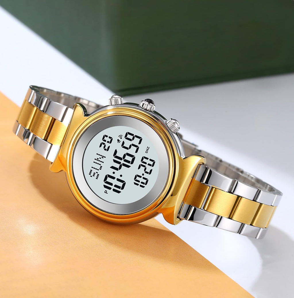 BESTKANG Reloj Digital para Mujer, Reloj de Acero Inoxidable para Mujer, Reloj Impermeable, Reloj de Doble Hora y Fecha, Reloj de Negocios para Mujer