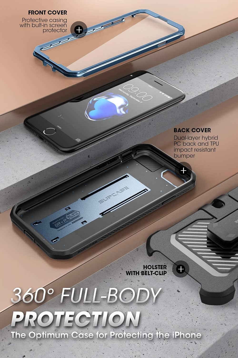 SUPCASE Funda para iPhone SE de 3ª generación / iPhone SE de 2ª generación / iPhone 7/ iPhone 8 (Unicorn Beetle Pro), con protector de pantalla y soporte y clip, funda resistente para teléfono para
