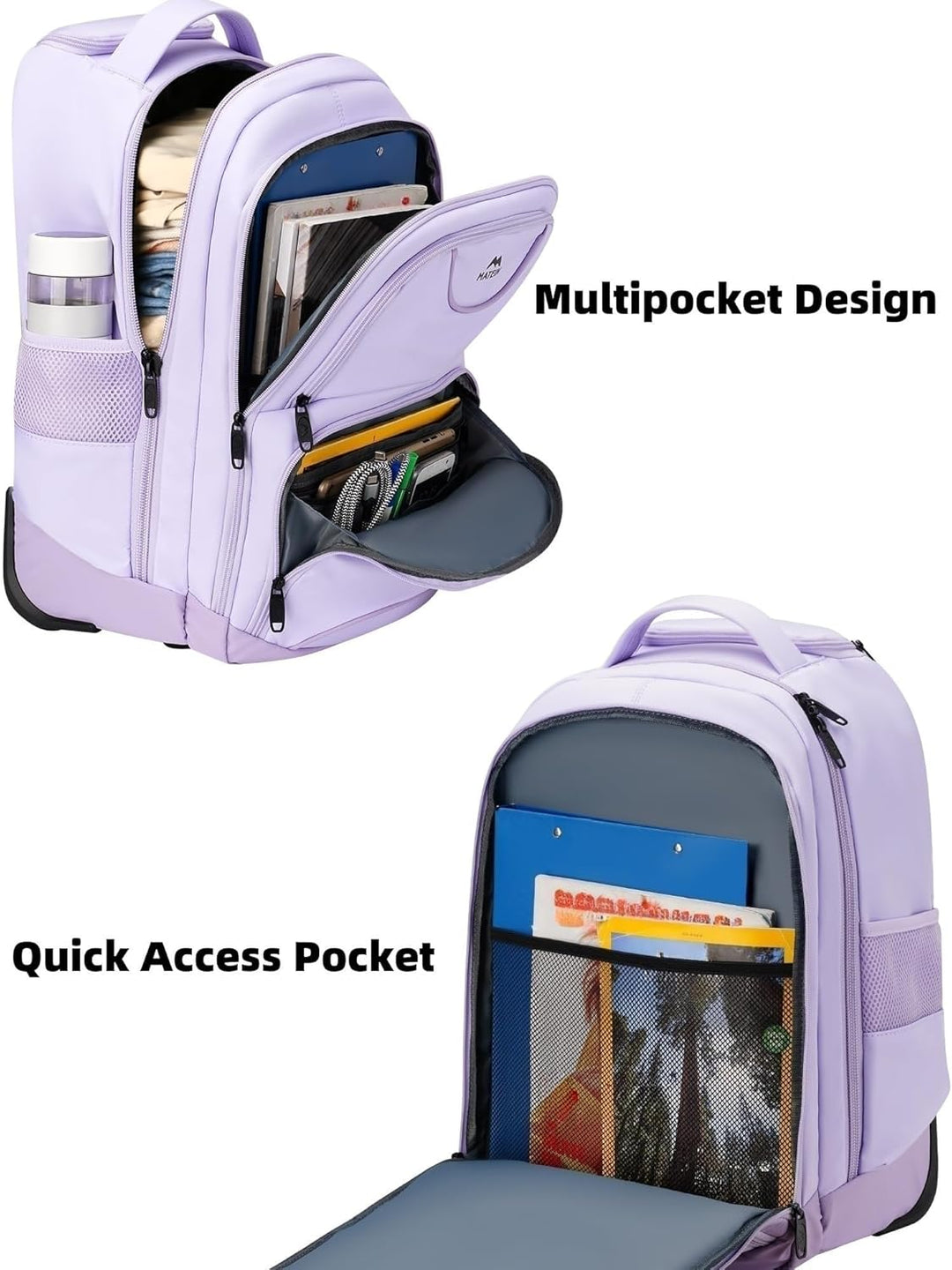 MATEIN Mochila con ruedas para mujer, mochilas de viaje para laptop...