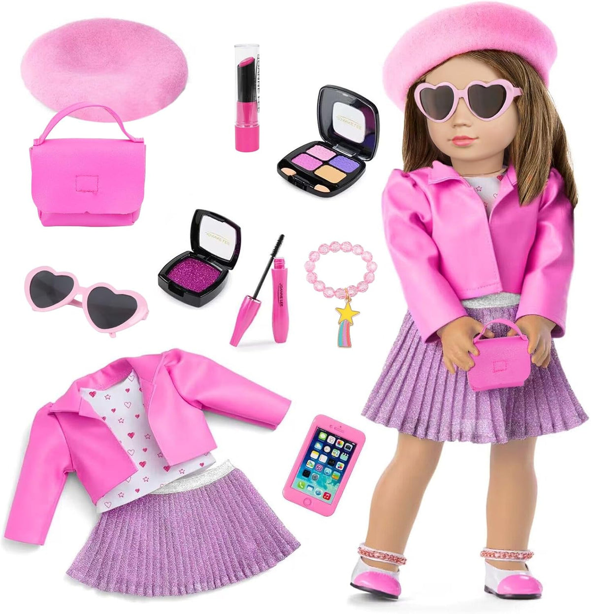Juego de accesorios y ropa de maquillaje para muñecas