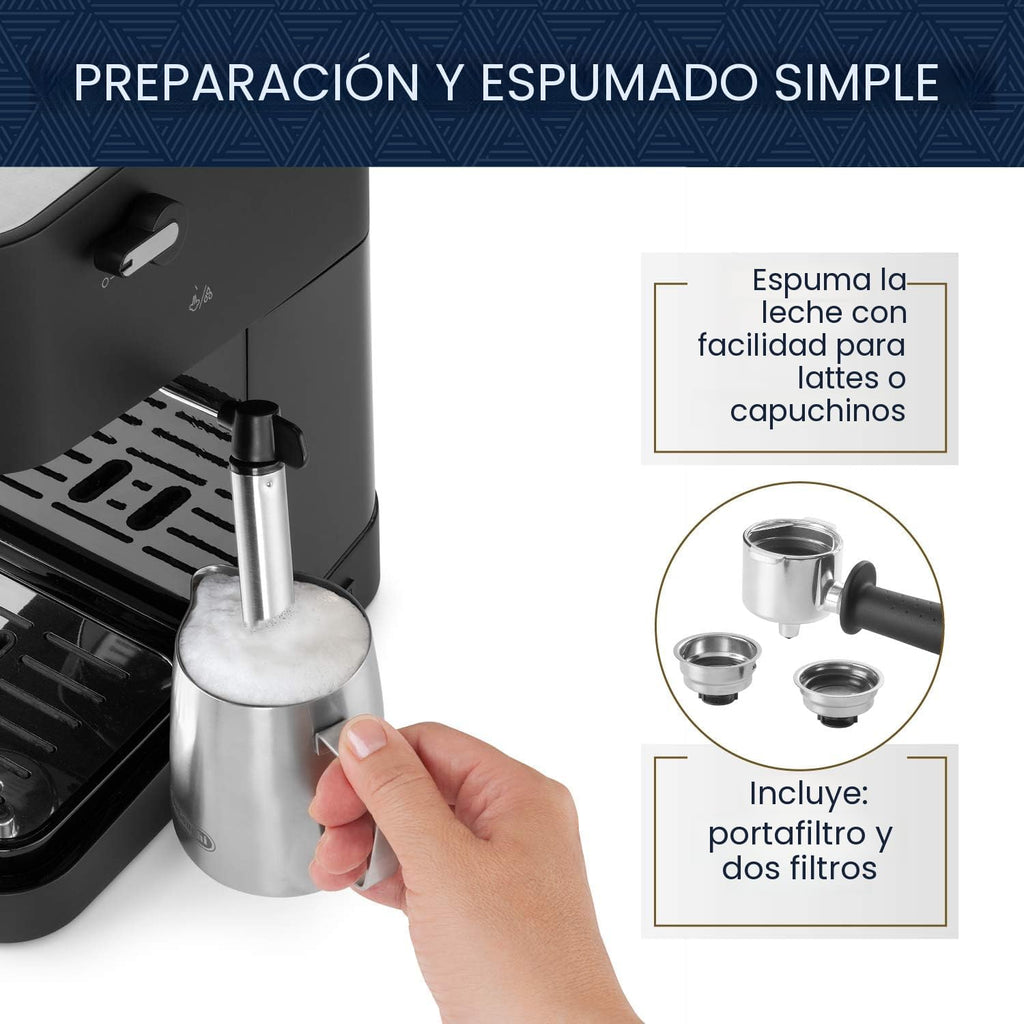 De'Longhi Stilosa - Máquina compacta de café expreso, espumador de leche