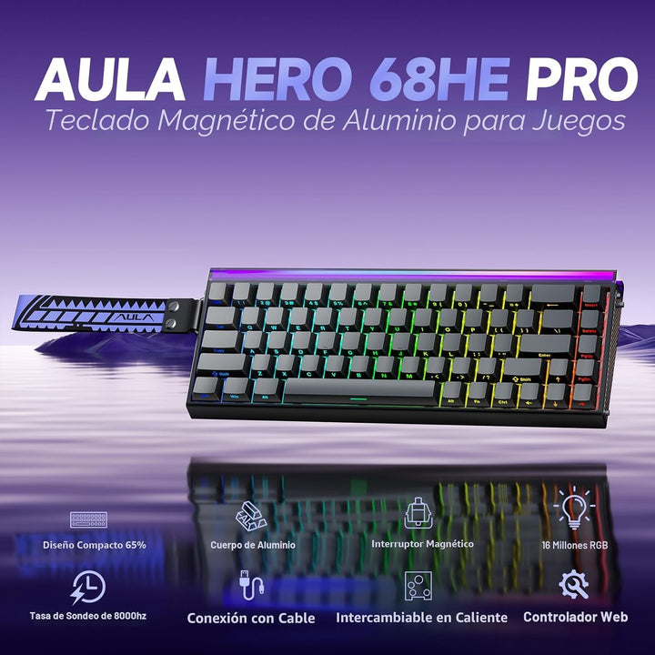AULA Hero 68 HE Pro - Teclado de juegos con cable con interruptor m...