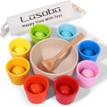 Bolas de arco iris en tazas Montessori Juguetes para niños pequeños (8 bolas, 1.4 pulgadas)