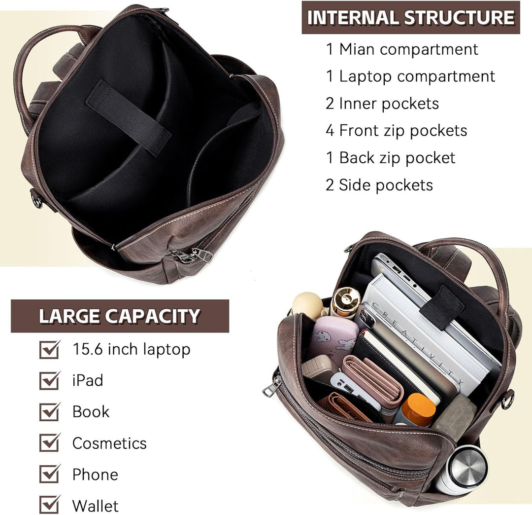 Mochila de cuero vegano para laptop AGLOD para mujer, mochila de 15...