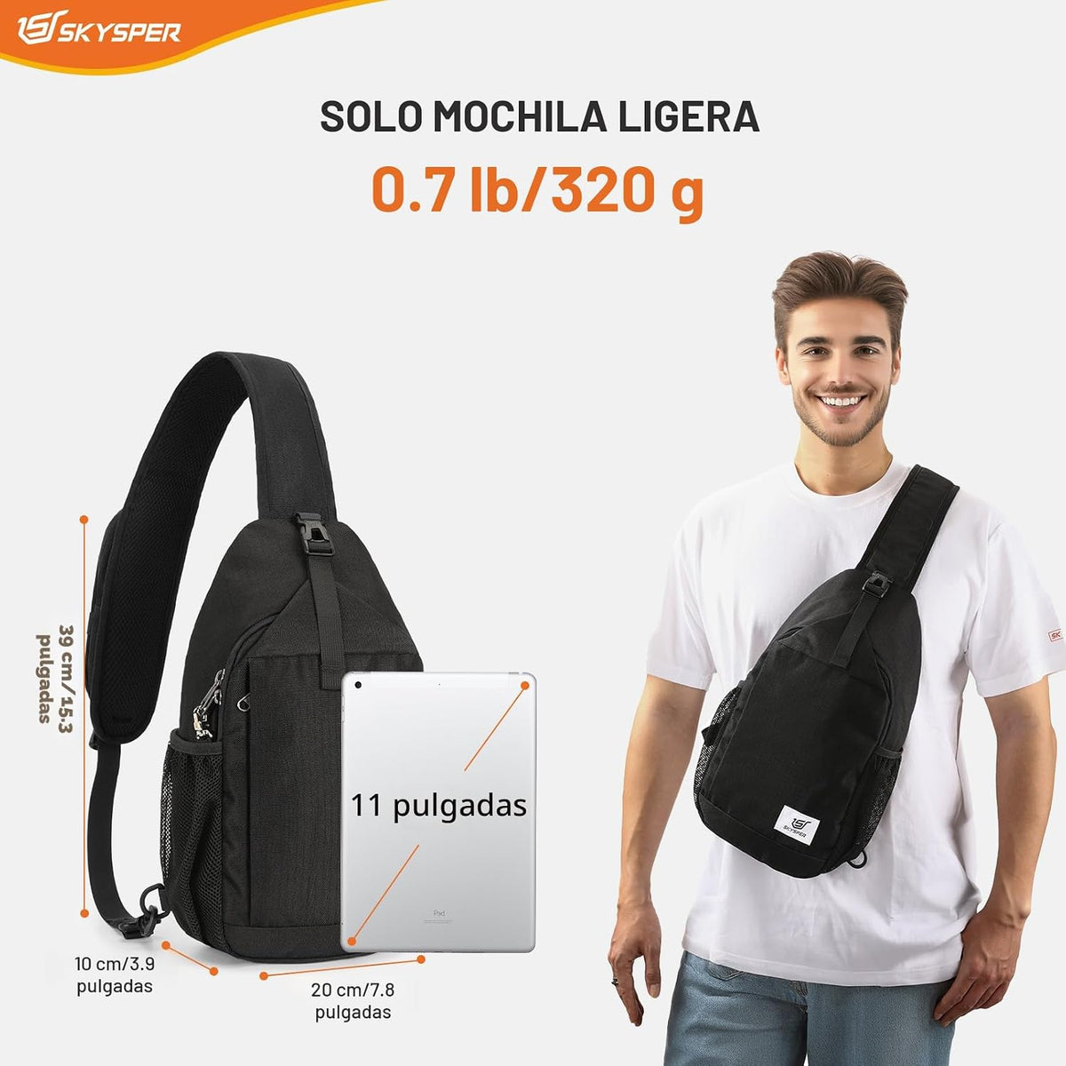 SKYSPER Bolso bandolera RFID Bolsa cruzada Mochila cruzada reciclada Mochila de viaje
