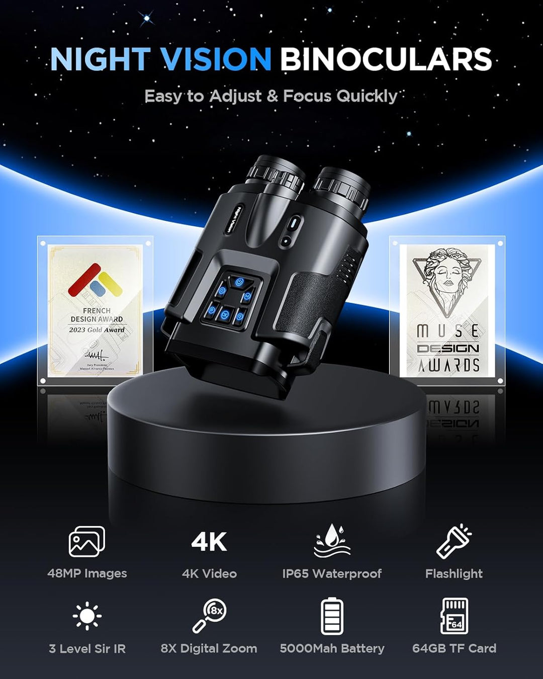 Diyimin Binoculares de visión nocturna 4K zoom 8X/2000