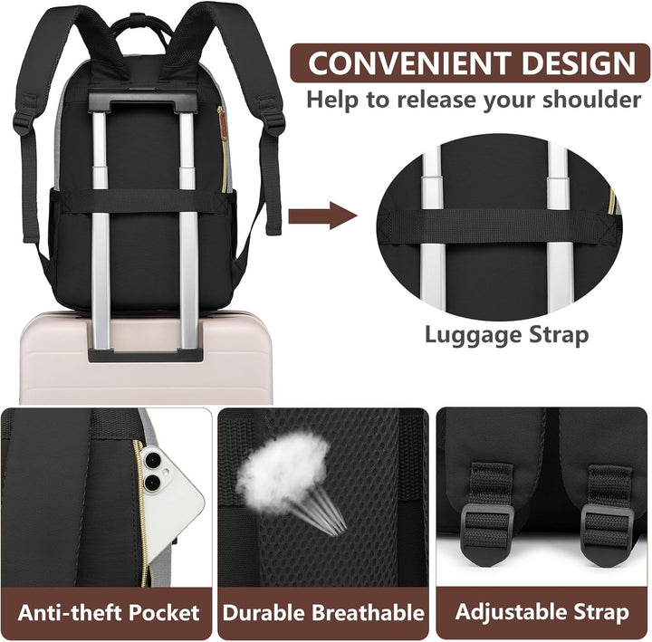 bagswan Mochila para laptop para mujer, 7-negro gris marrón, 17,3 p...