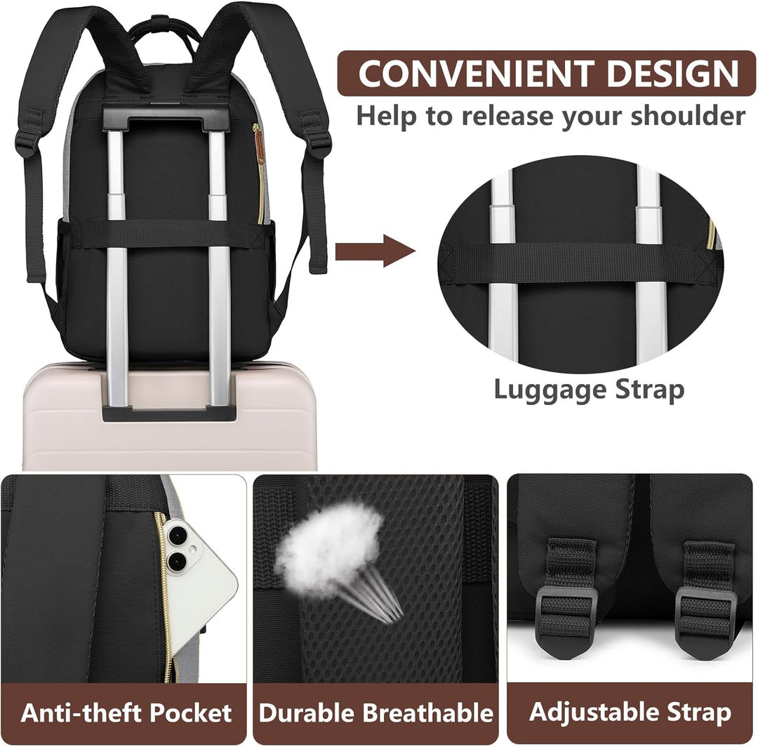 bagswan Mochila para laptop para mujer, 7-negro gris marrón, 15,6 p...