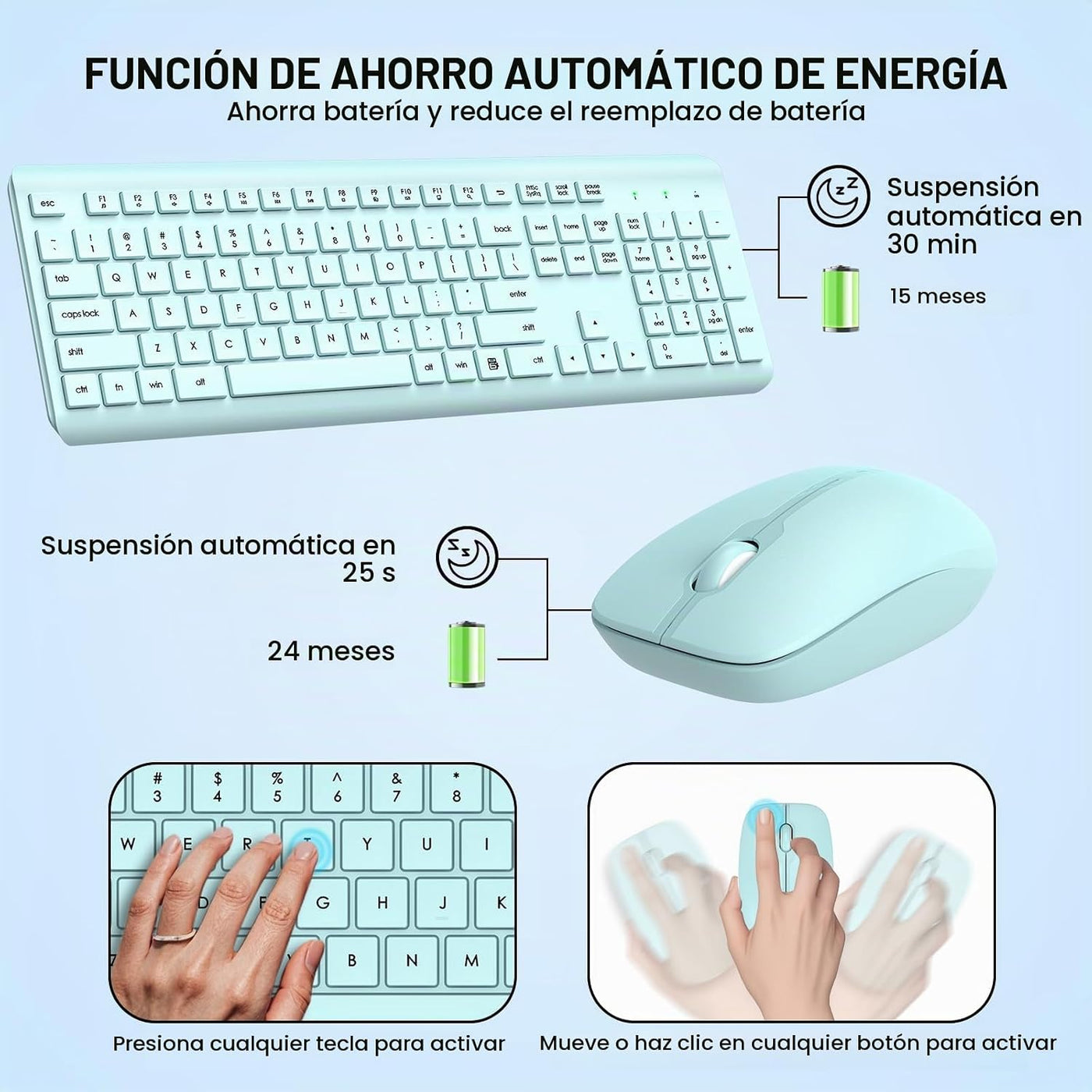 Combo de teclado y mouse inalámbricos, teclado ergonómico silencios...