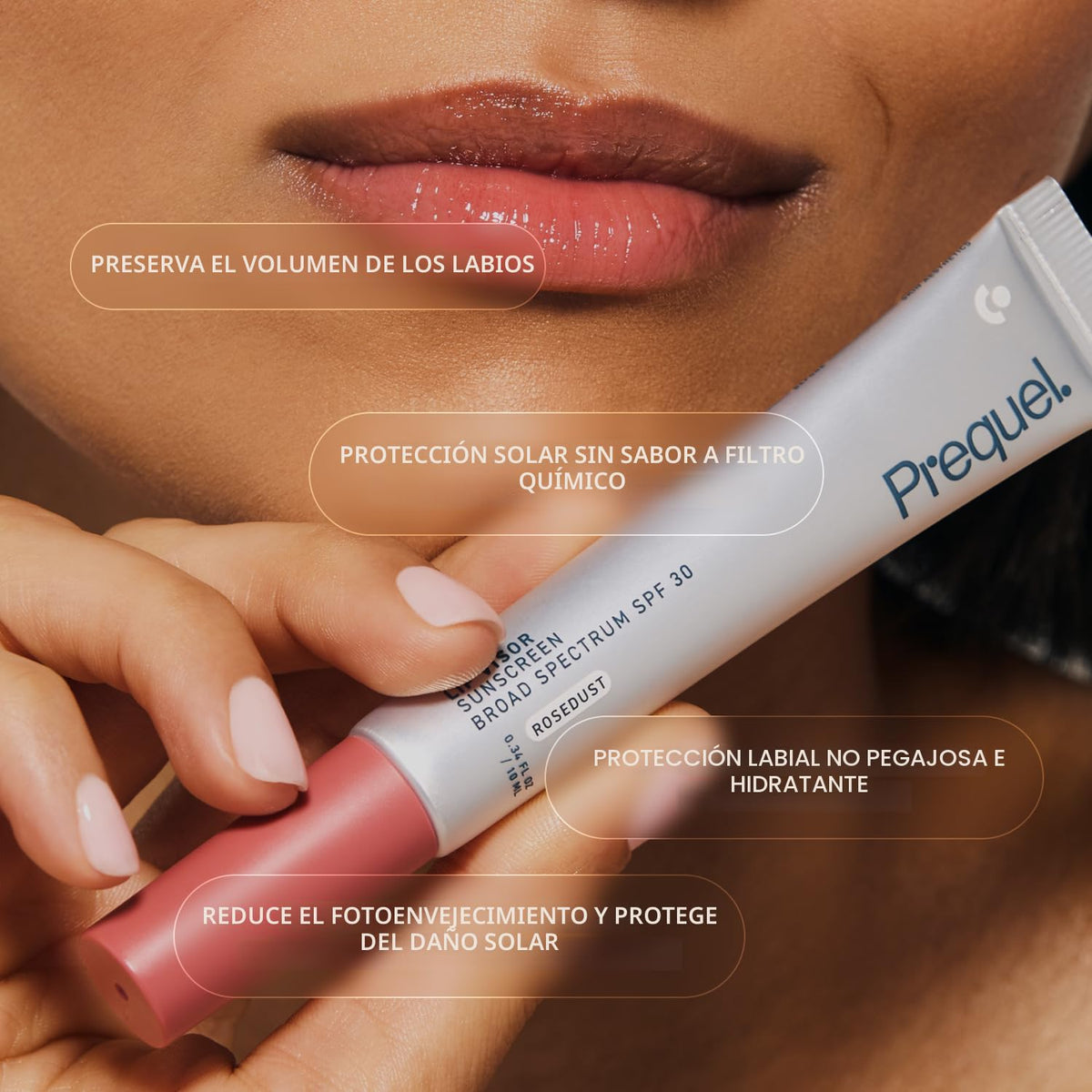 Prequel Skin Lip Visor, bálsamo labial teñido con SPF 30 PA +++. Ro...