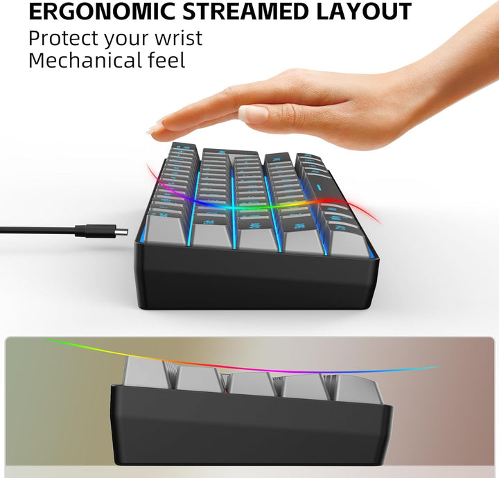 Snpurdiri Teclado para juegos 60% con cable, retroiluminado RGB, ul...
