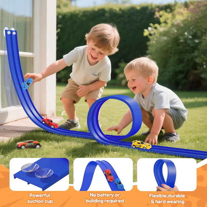 KETIEE Flex Tracks de 16 pies para niños: pista de rampa de carrera...