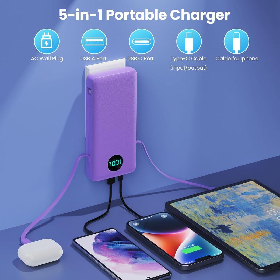 Cargador Portátil 33800mAh Banco de Energía USB C con Cables Integr...