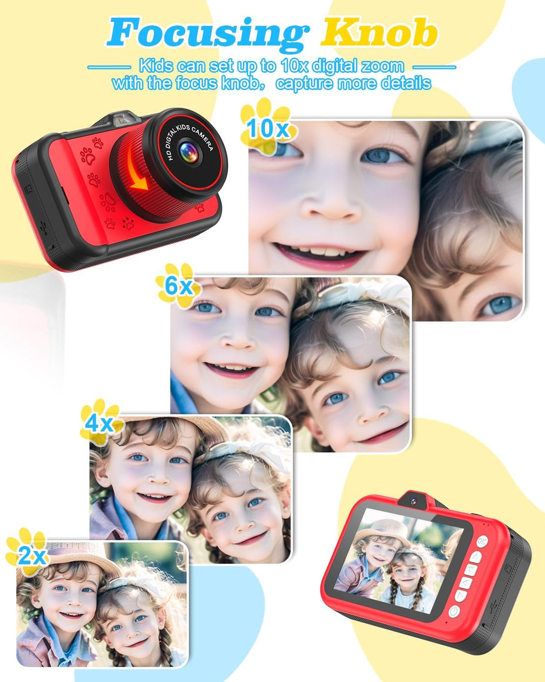 Cámara para niños de 35 pulgadas pantalla grande de 48 MP